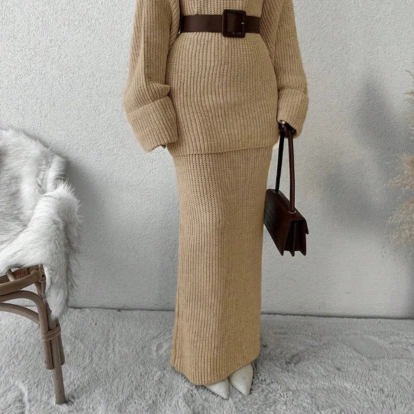 Camel Casual Women's Long Sweater Top And Mini Skirt Set - Picture 4 of 6